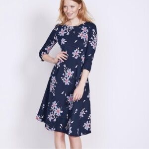Boden Blue Floral Midi Dress Women’s 2P Lined Side Zip Fit & Flare